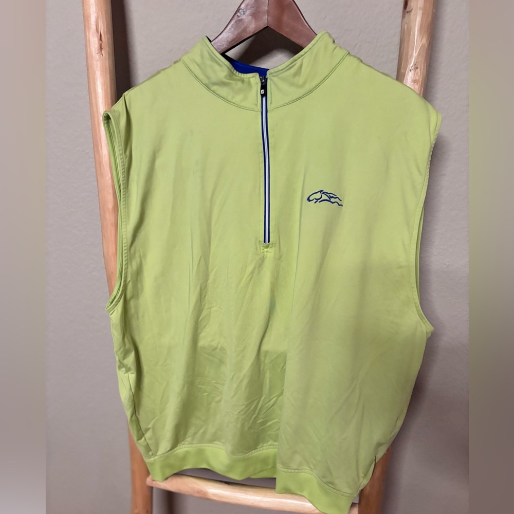 FootJoy FJ Golf Vest Half Zip Lime Green Blue Sleeveless Fits Men’s L